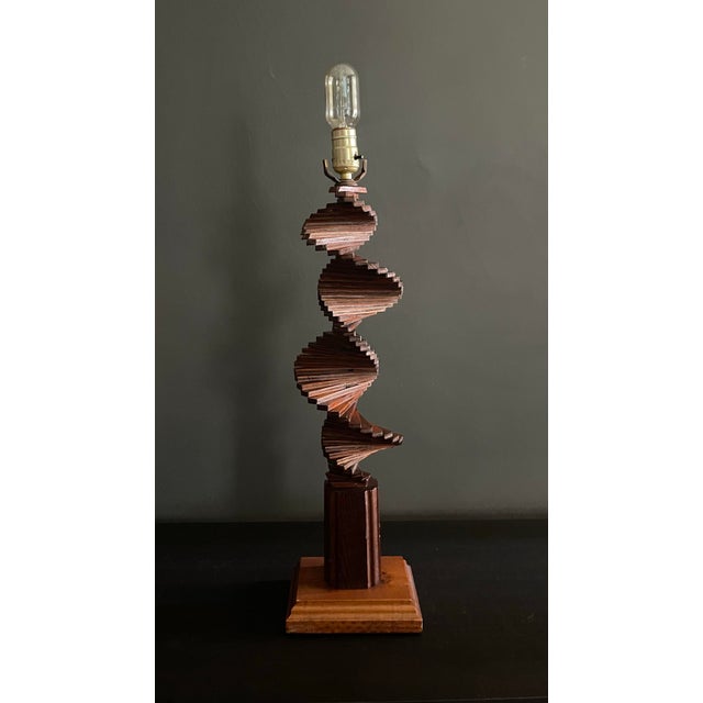 Wood American Tramp Art Helix Lamp, Brutalist Folk Sculpture For Sale - Image 7 of 11