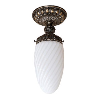 Vintage Art Deco Milk Glass Globe Flush Mount Ceiling Light Hallway Entry Fixture For Sale