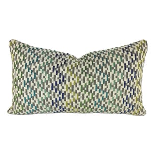 Jane Churchill Iggy in Blue and Green Lumbar Pillow Cover - 12" X 20" Silver Sage Velvet Rectangle Cushion Case For Sale