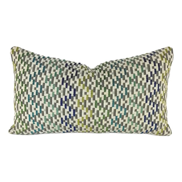 Jane Churchill Iggy in Blue and Green Lumbar Pillow Cover - 12" X 20" Silver Sage Velvet Rectangle Cushion Case For Sale