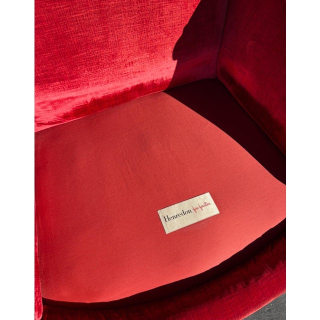 Hollywood Regency Henredon Traditional Cranberry Velvet Lounge Chair Pair For Sale - Image 3 of 13