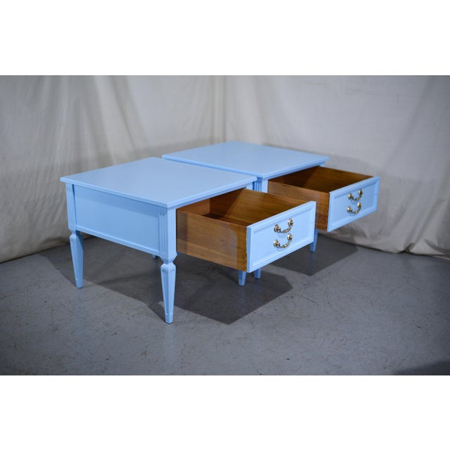 1970s 1970s Transitional End Tables by Thomasville in Blue a Pair - Newly Painted For Sale - Image 5 of 11