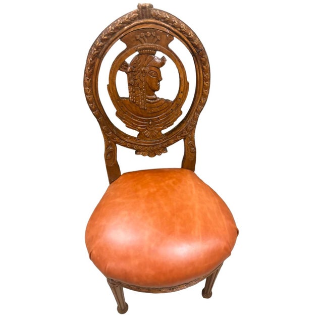 Mid 20th Century Louis XVI Carved Oak French Accent Chairs With New Caramel Colored Leather Seats - a Pair For Sale - Image 5 of 9