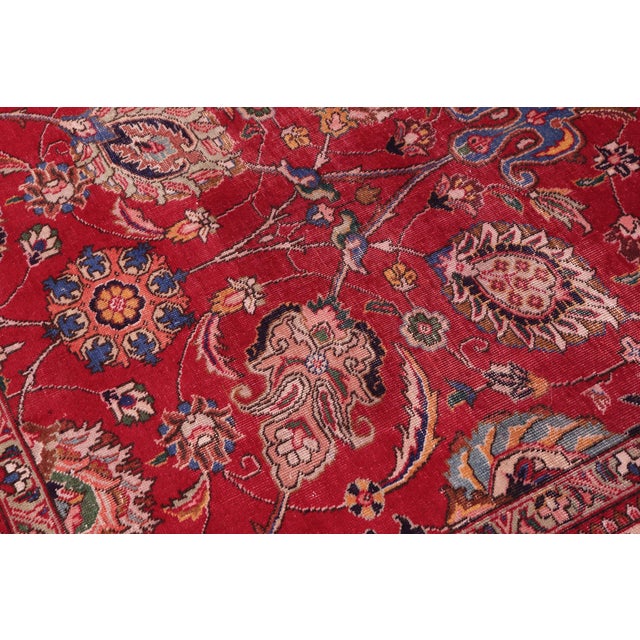 Textile 1970s Exquisite Hand-Knotted Wool Area Rug - Vibrant Red, Blue, and Ivory 10.1x12.6 For Sale - Image 7 of 8