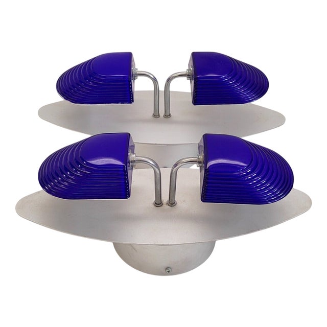 Art Deco Indigo Murano Glass Sconces, 1980s, Set of 2 For Sale