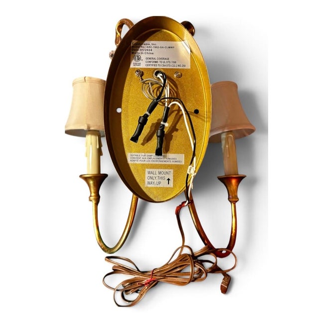1990s Mid-Century Modern Gold Leaf 2-Light Crystal Wall Sconce For Sale - Image 11 of 14
