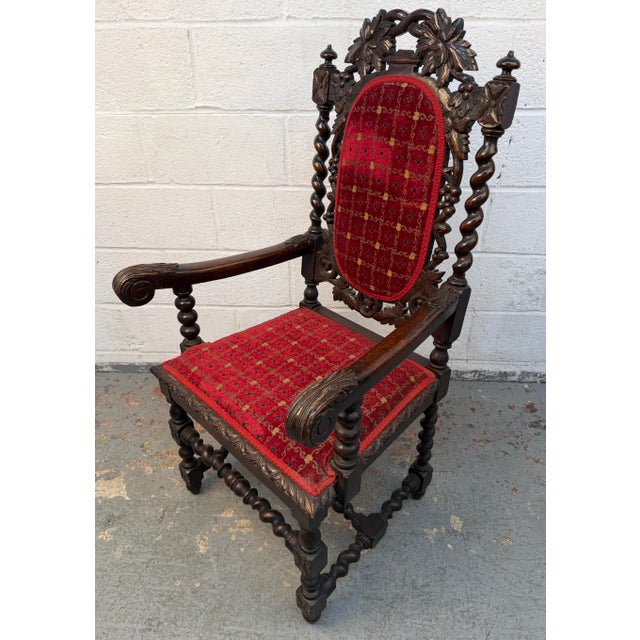 Renaissance Revival Hand Carved Oak Dining Chairs For Sale - Image 9 of 17