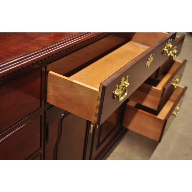 Red Late 20th Century Thomasville Mahogany Collection Chippendale Style Long Dresser and Triple Mirror For Sale - Image 8 of 12