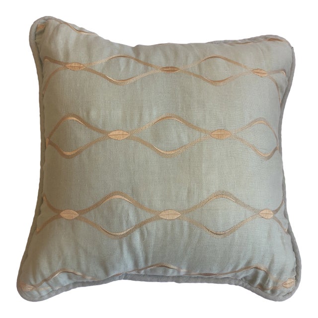 Linen Euro in a Wheat and Charlotte Blue Color With a White Goose 10/90 Pillow For Sale