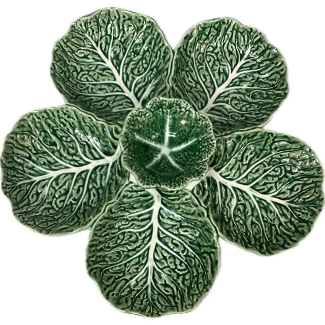 Late 20th Century Ceramic Cabbage Leaf Relish Tray, Six Sections For Sale - Image 5 of 5