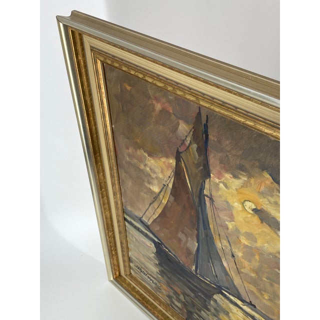 Hans Gleissner, Harbor Landscape with Sailing Ships, 1920s, Oil Painting on Canvas, Framed For Sale - Image 7 of 11
