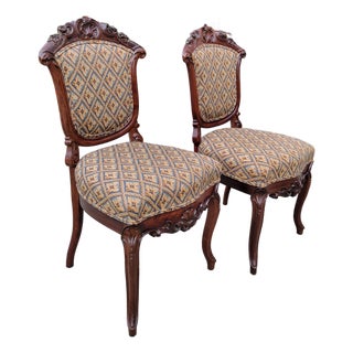 Late 19th Century Victorian Carved Rosewood Parlor Chairs For Sale