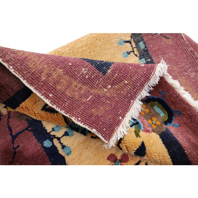 Mauve 2'x4' Vintage Art Deco Rug | Small Beige & Mauve Floral For Sale - Image 8 of 9