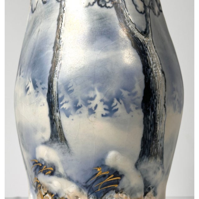 1900 - 1909 Turn-Teplitz Alexandra Porcelain Works Ernst Wahliss Winter Snow Ice Curtain Vase c.1905-1910 For Sale - Image 5 of 15
