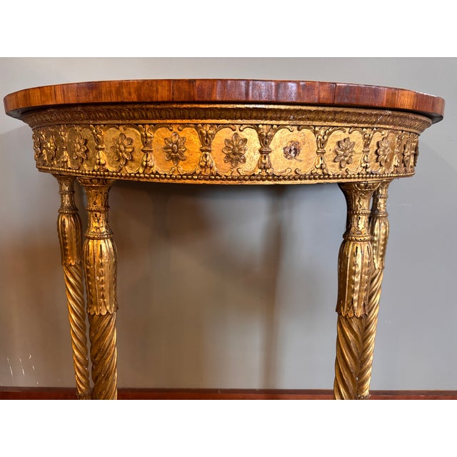 Wood Antique Giltwood Demi-Lune Console Table With Satinwood Inlay For Sale - Image 7 of 16