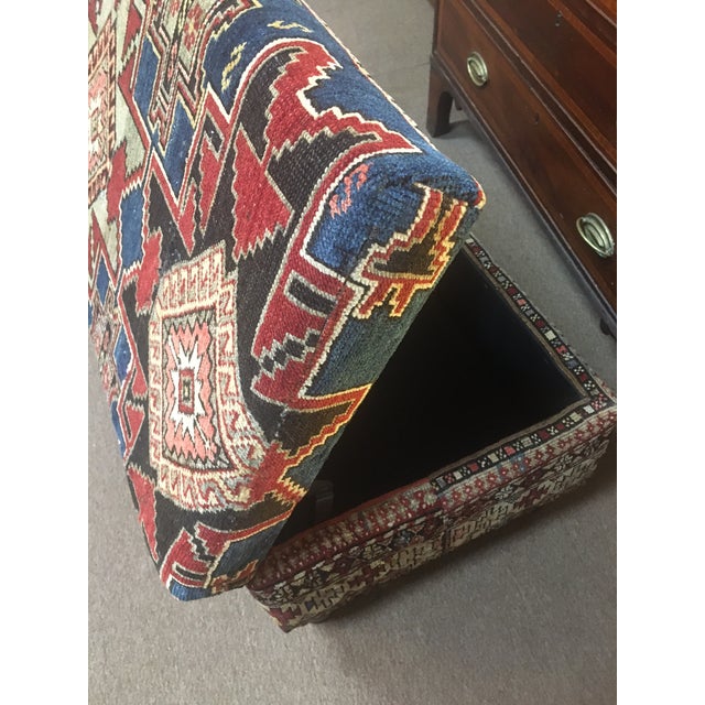 Storage Box Bench Upholstered With an Antique Hand Knotted Woolen Shirvan Carpet For Sale - Image 11 of 12