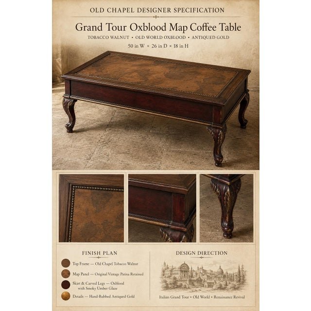 English Vintage Grand Tour Oxblood World Map Coffee Table With Antiqued Gold Gilding For Sale - Image 3 of 5