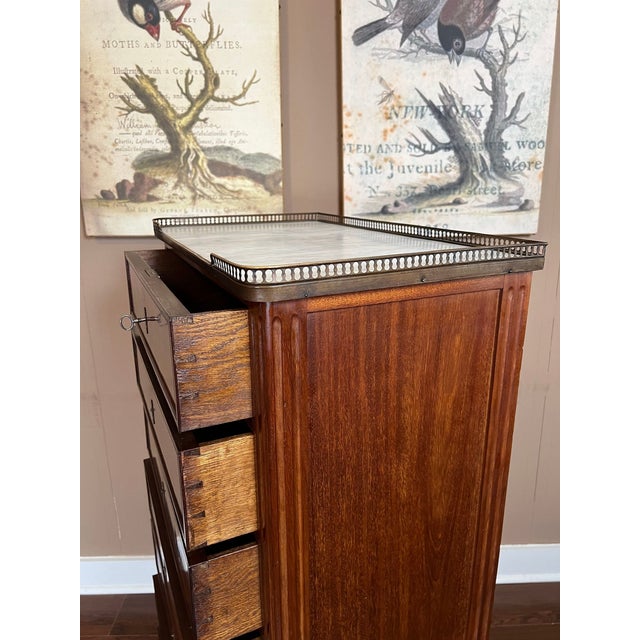 Antique French Chest of Drawers Semainier Louis XVI White Marble Mahogany C1900 For Sale - Image 14 of 18