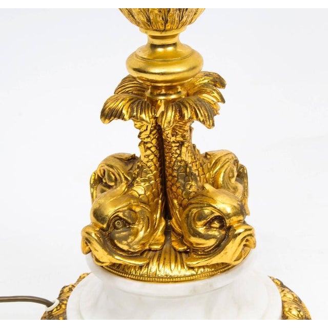 Ormolu & Marble Dolphin Table Lamp For Sale - Image 4 of 7