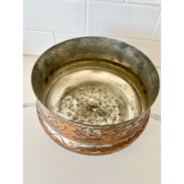 Mid 20th Century Vintage Copper and Silver Metal Etched Bowl For Sale - Image 5 of 8