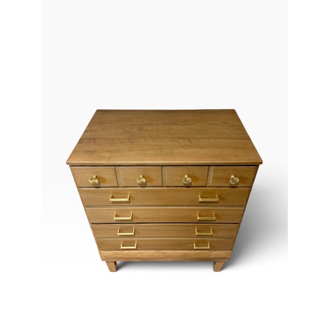 Mid-Century Modern Refinished Vintage Ethan Allen 3 Drawer Chest | Mid-Century Modern Style Solid Wood Dresser | Custom Two-Tone Stain Stamped CRP Bachelor Chest For Sale - Image 3 of 12