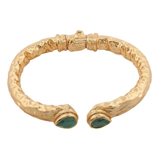 Cleopatra Emerald Stone & Gold Cuff Chunky Bracelet For Sale