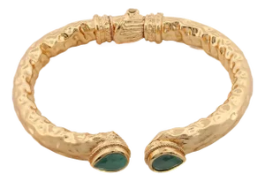 Cleopatra Emerald Stone & Gold Cuff Chunky Bracelet