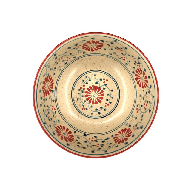 Ceramic Asian Modern Bat Trang Vietnamese Ceramic Soup Bowls With Hand Painted Red Blue Floral Motif - Set of 6 For Sale - Image 7 of 11
