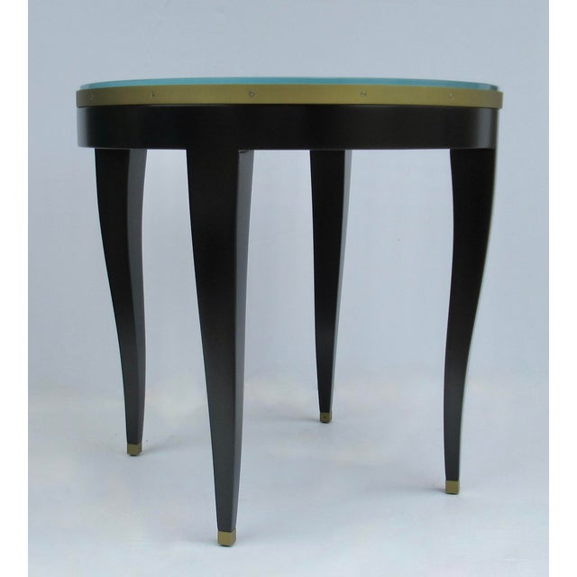 Donghia C. 1980's Donghia "Essence" Collection Round Side/End Table Satin Black Lacquer Finish With Brushed Brass Details For Sale - Image 4 of 18