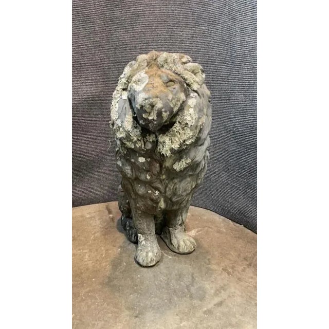 French Provincial Early 19th Century Concrete Lion Garden Statues - Set of 2 For Sale - Image 3 of 5
