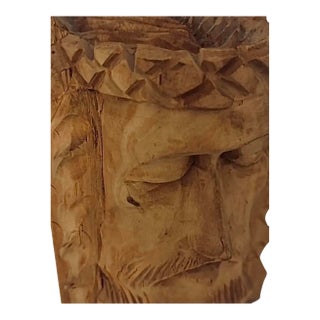 1930s Hand-Carved Wooden Face Sculpture Holiday Nativity For Sale