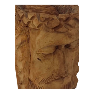1930s Hand-Carved Wooden Face Sculpture Rustic Holiday Nativity