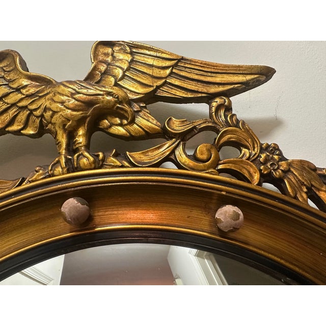 American Federal Style Giltwood Eagle Crest Convex Mirror, Mid-20th Century For Sale - Image 4 of 12