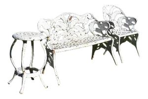 Early French Fern and Blackberry White Iron Garden or Patio Set of Three - 1800s
