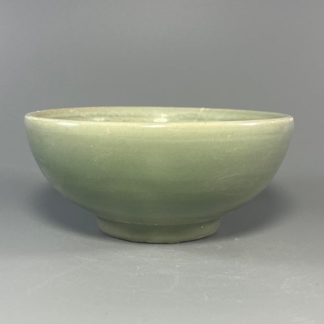 Chinese China Vintage‑Style Celadon Bowl With Inner Carved Decoration For Sale - Image 3 of 6