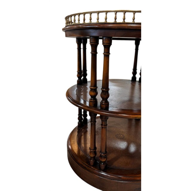 Traditional Theodore Alexander 3-Tier Leather & Wood Side Table For Sale - Image 3 of 13