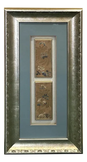 Vintage Chinese Floral Embroidery Fabric Piece Framed Wall Art