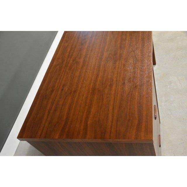 Brown 1960s Refinished Walnut Mid Century Desk For Sale - Image 8 of 9