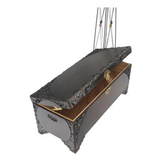 Ebonized Carved Teak Cedar Lined Brass Latch c. 1920s Trunk Hope Chest CLEAN! For Sale