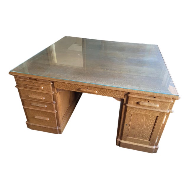 1940s Vintage Oak Partners Executive Double Sided Desk For Sale
