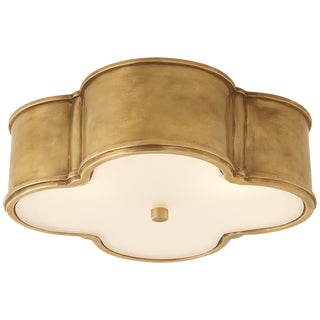 Alexa Hampton for Visual Comfort Signature Basil 17" Flush Mount in Natural Brass with Frosted Glass For Sale
