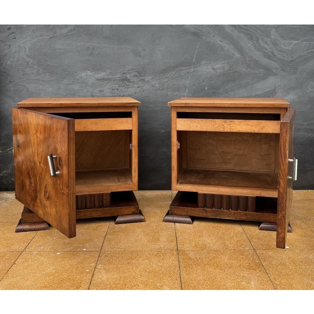 Art Deco Nightstands with Figured Wood Veneer, 1940s, Set of 2 For Sale - Image 10 of 18