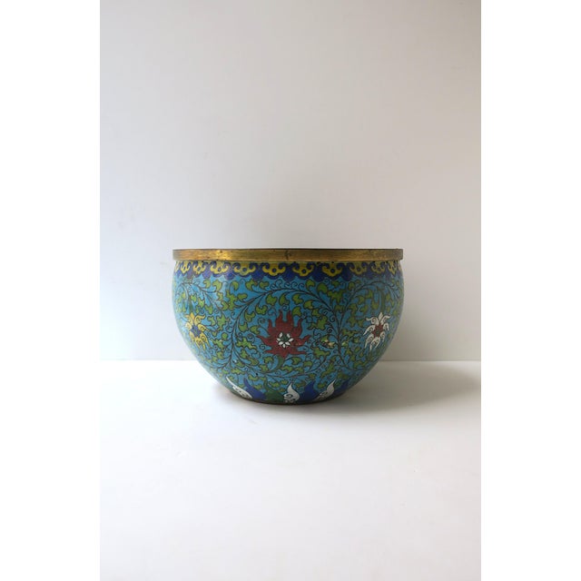 Brass Bowl Planter Cachepot Jardinière Enamel Cloisonné, Ming, Late 19th Century For Sale - Image 9 of 15