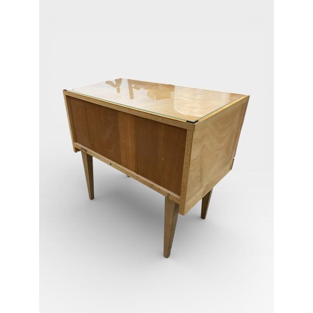 Mid-Century Bedside Table with Drawers in Maple Veneer with Brass Handles and Glass Top, Germany, 1950s-1960s For Sale - Image 4 of 9
