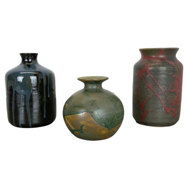 Ceramic Studio Pottery Vases from Elmar & Elke Kubicek, Germany, 1970s, Set of 3 For Sale