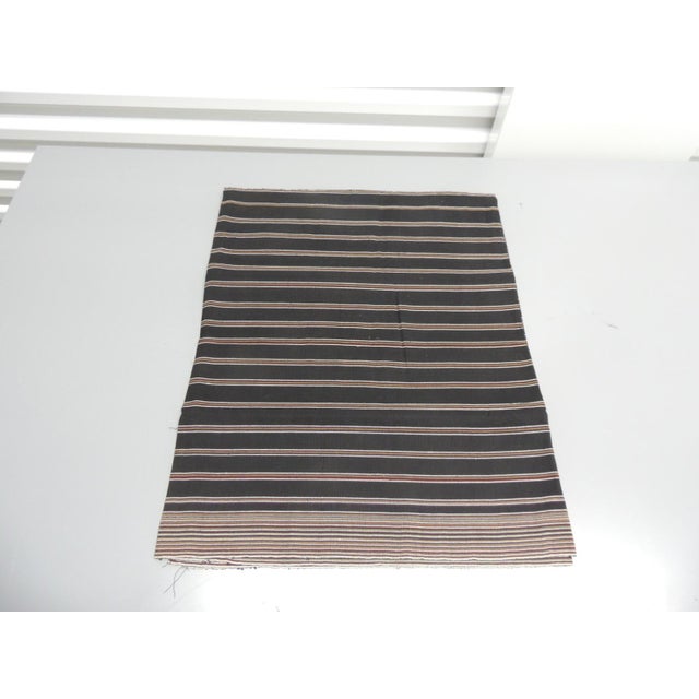 Vintage Black and Red Asian Woven Stripes Textile Panel Size: 33”W x 72”L + 12” x 30” Salvage.