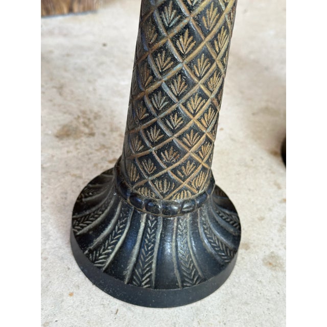 Coastal Metal Palm Tree Candle Holders-Pair For Sale - Image 4 of 11