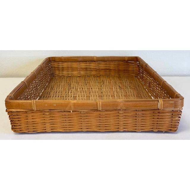 Vintage Rectangular Wicker Basket Tray For Sale In Kansas City - Image 6 of 8