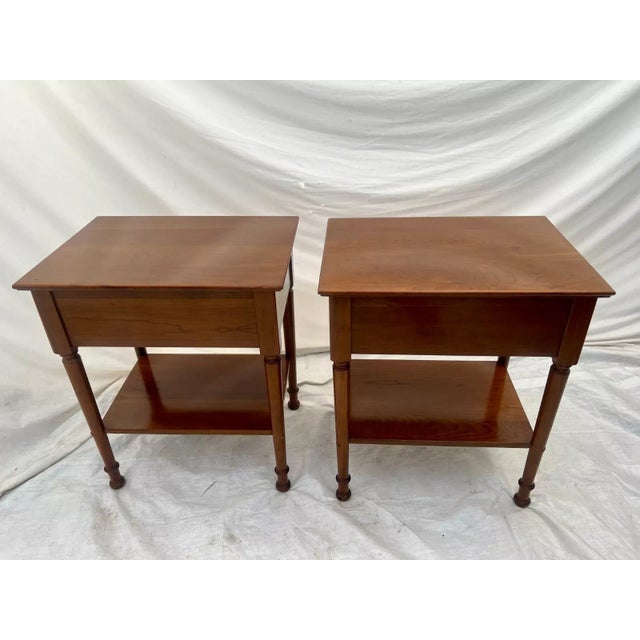 American 1970s Pair of Stickley Side Tables Nightstands Solid Cherry Drawer and Bottom Shelf For Sale - Image 3 of 10
