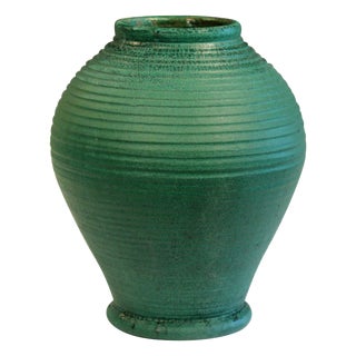 Large Merrimac Pottery Vase Antique Matt Green American Arts & Crafts For Sale